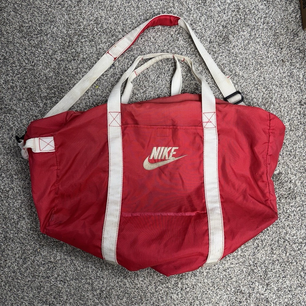 Nike 80s Promotional Barrel Duffle Bag Red USA Made Gym Travel Vintage